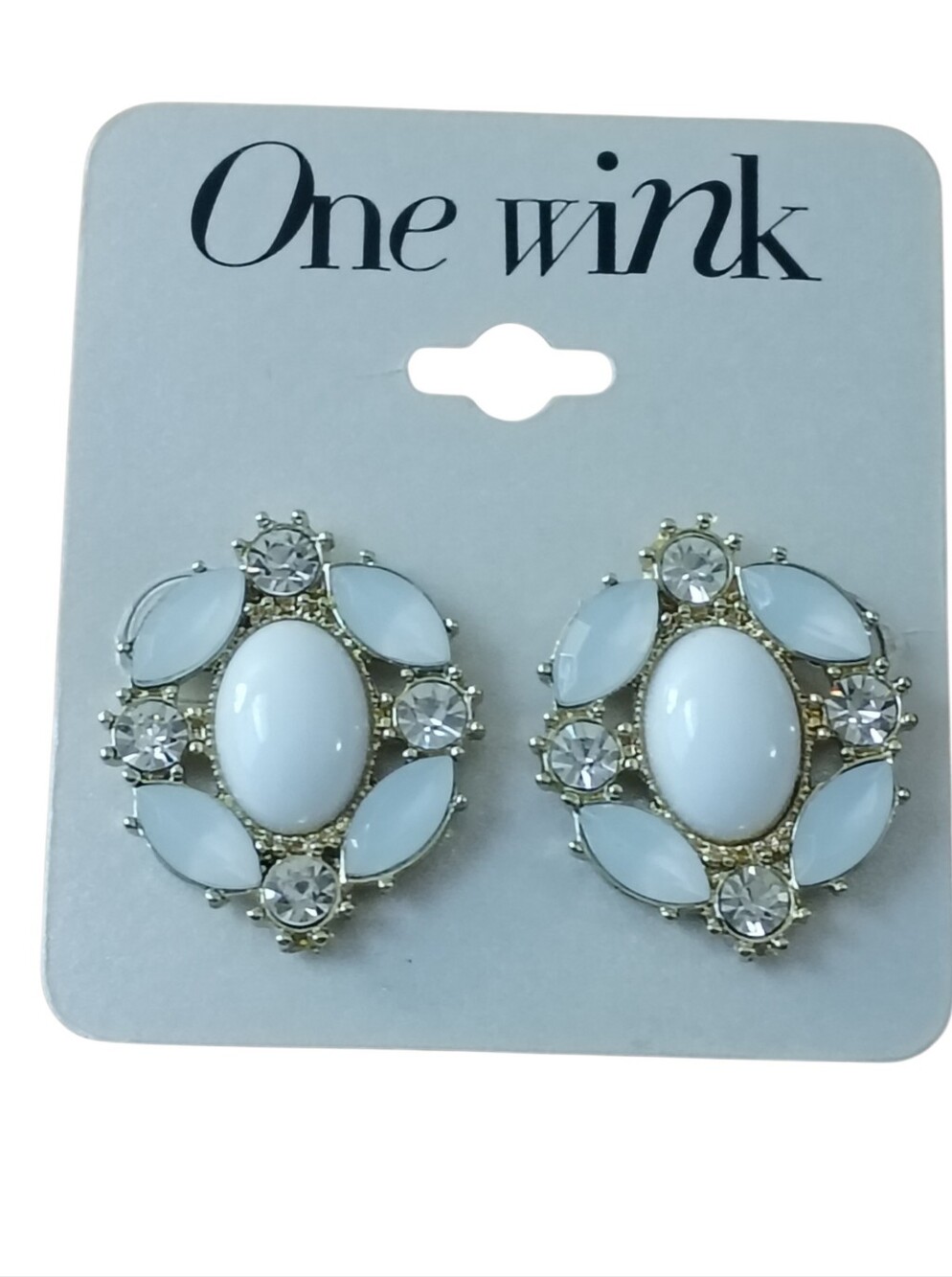 Fashion Jewelry Gold White Oval Crystal Cluster Stud Earrings